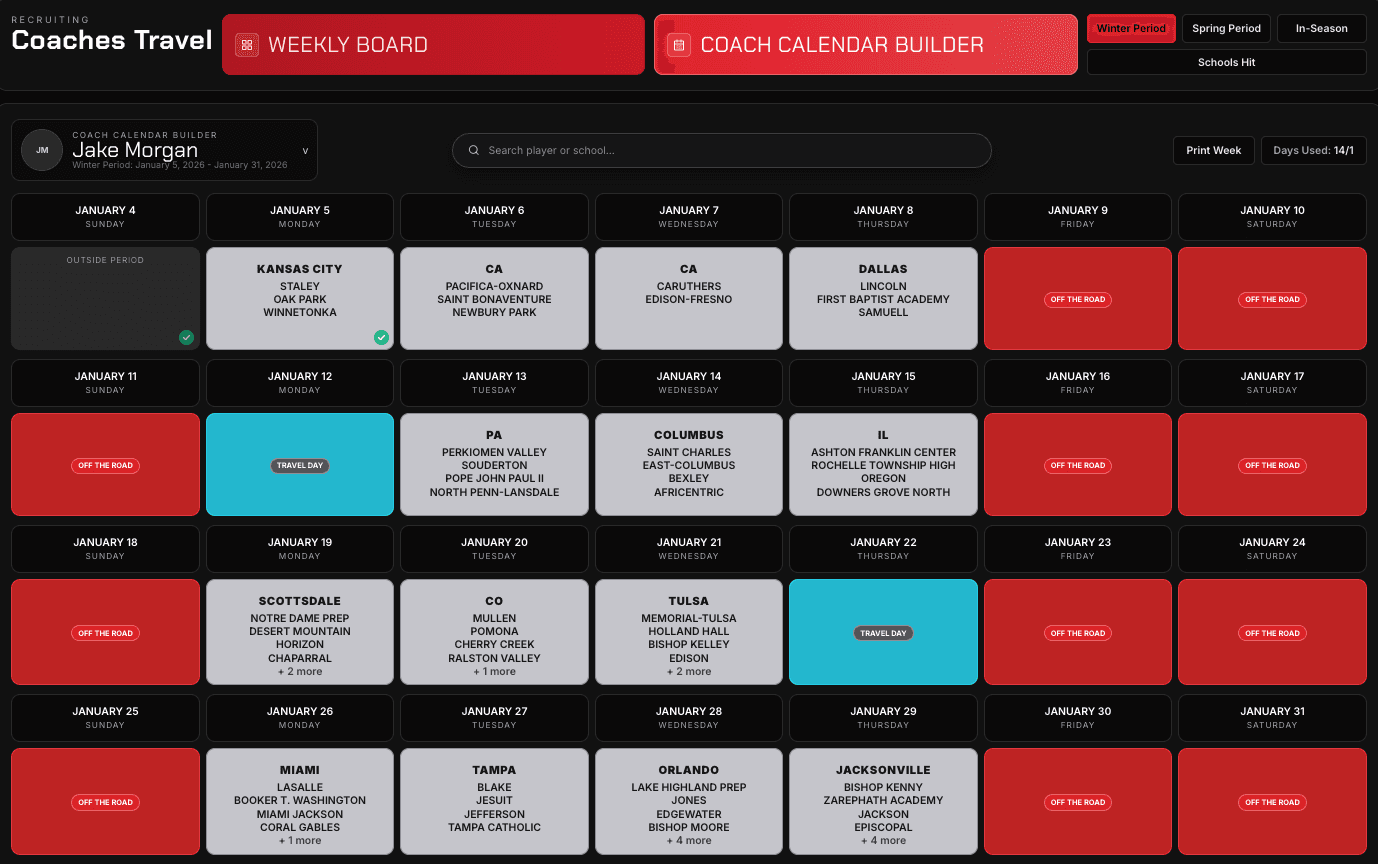UCruit Coaches Travel calendar mockup