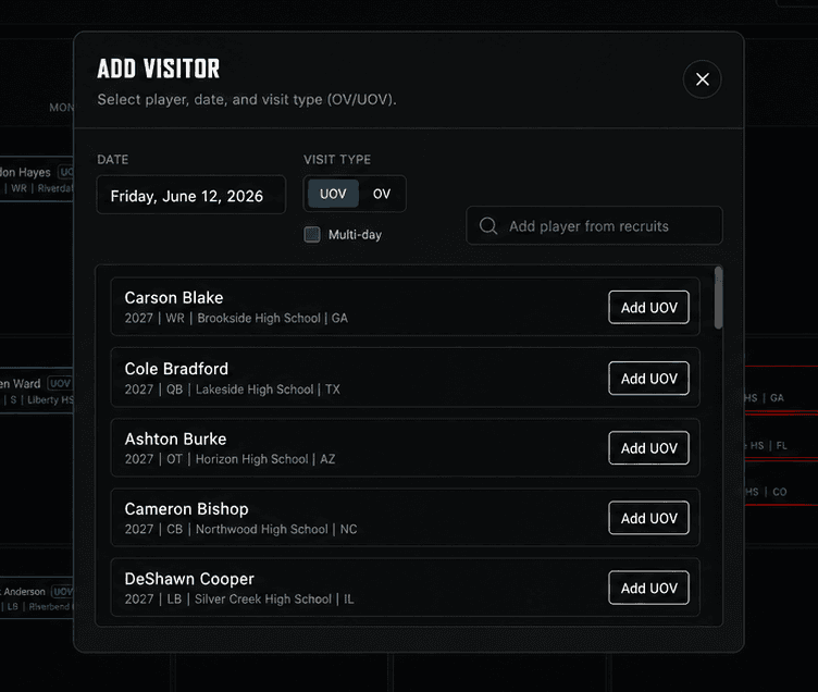 Add visitors in seconds mockup with fictional recruiting data
